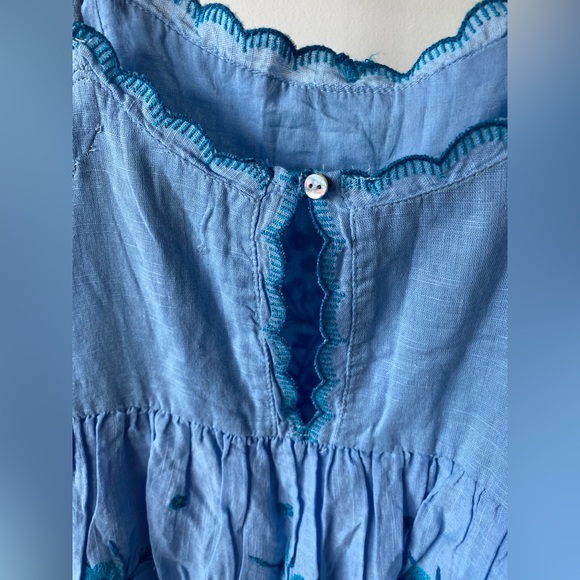 Urban Outfitters UO Blue Hanna flower Embroidered Scalloped Babydoll Mini Dress - Picture 11 of 16